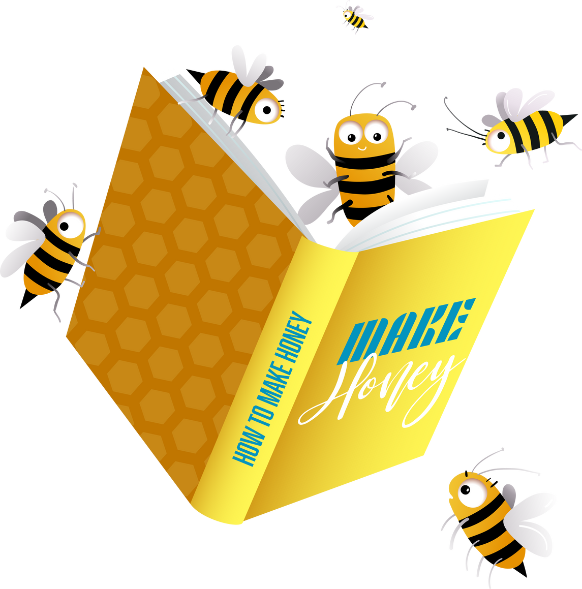 Smart Bee Reading Book Studying about Honey